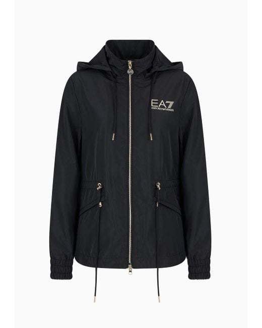 EA7 Black Nylon Core Lady Hooded Jacket