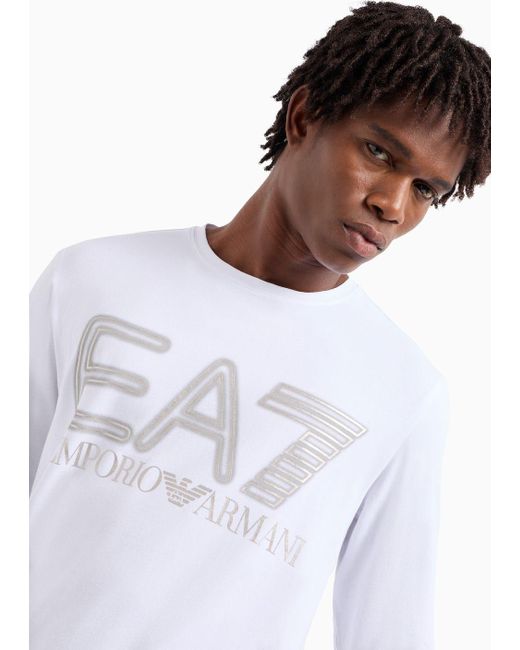 EA7 White Logo Series Stretch-cotton Long-sleeved T-shirt for men