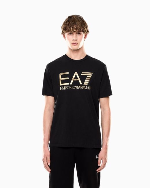 EA7 Black Emporio Armani Logo Series Cotton T-Shirt for men