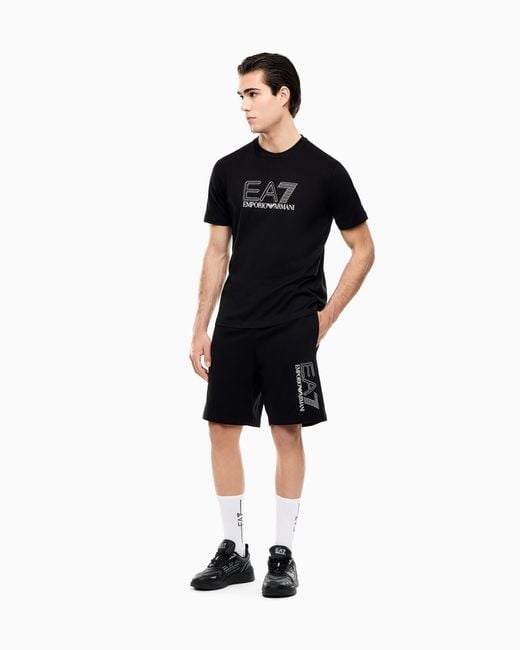 EA7 Black Visibility Cotton-Jersey Crew-Neck T-Shirt for men