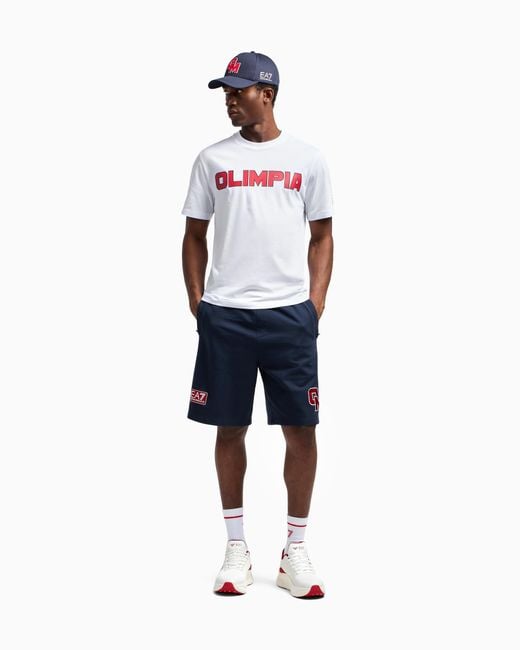 EA7 White Olimpia Milano Crew-Neck Cotton T-Shirt for men