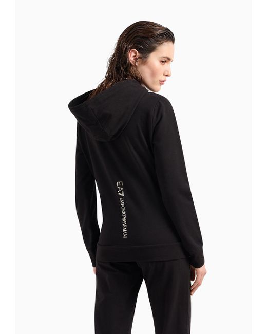 EA7 Black Shiny Sweatshirt Mit Kapuze Aus Baumwollstretch