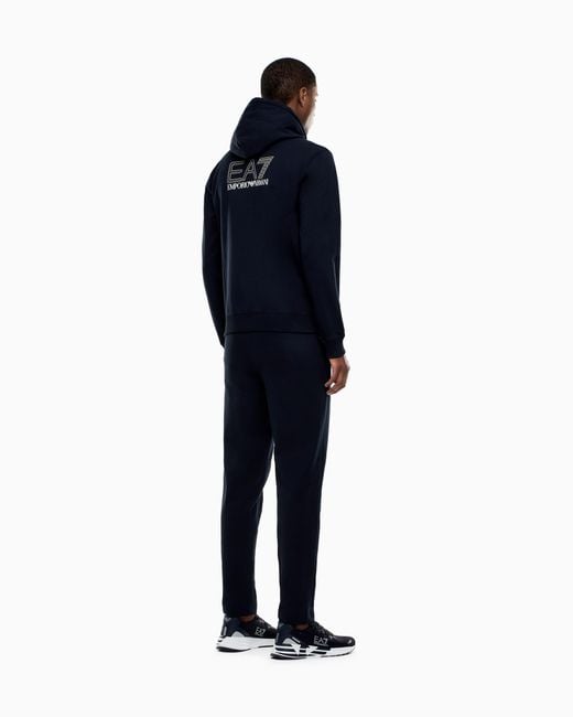 EA7 Blue Pure Cotton Tracksuit With Hood for men