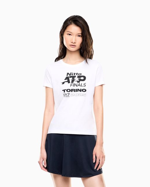 EA7 White Nitto Atp Finals Crew Neck T-Shirt With Event Logo