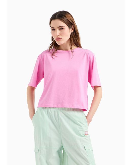 EA7 Pink Shiny Cotton Crew-neck T-shirt