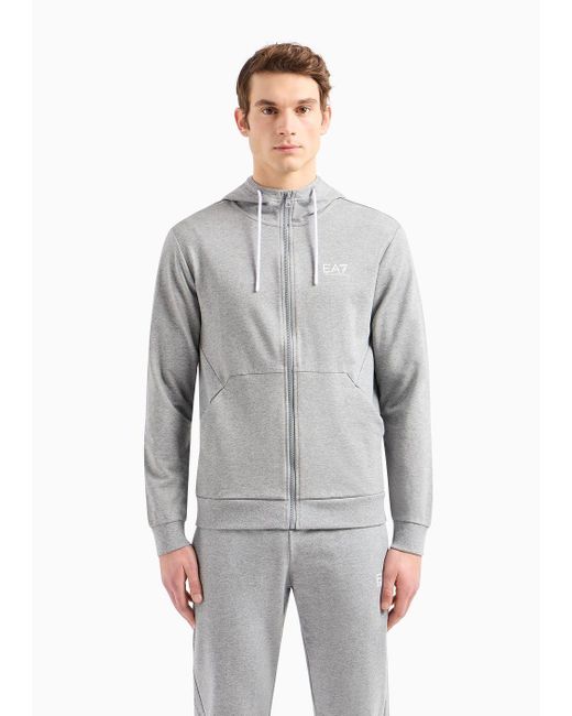 EA7 Gray Visibility Cotton Hooded Sweatshirt for men