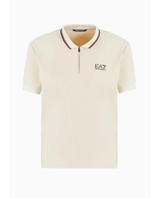 EA7 White Stretch Piqué Golf Pro Polo Shirt for men