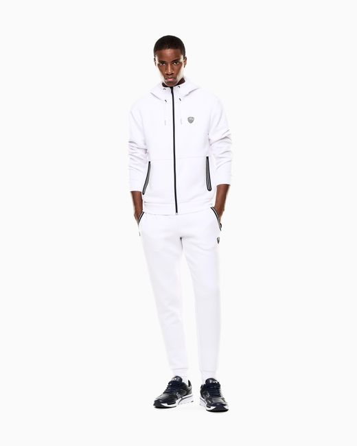 EA7 White Regular Fit Full-Zip Hoodie Premium Shield for men