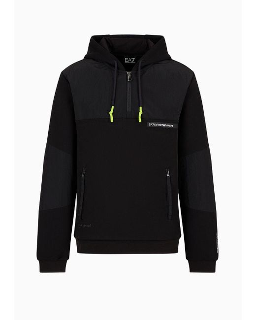 EA7 Athletic Mix Sweatshirt Mit Kapuze, Gefertigt Aus Baumwoll-mischung in Black für Herren