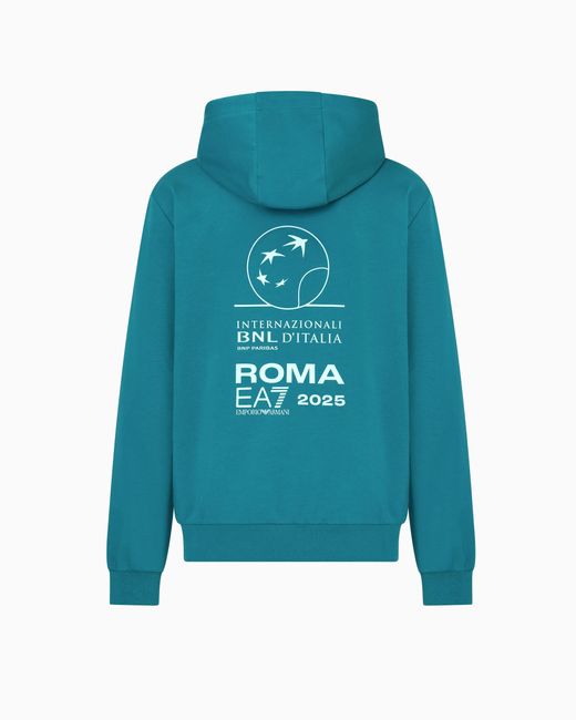 EA7 Blue Italian Open Stretch-Cotton Sweatshirt for men