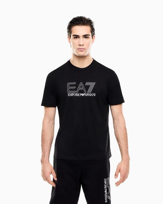 EA7 Black Visibility Cotton-Jersey Crew-Neck T-Shirt for men