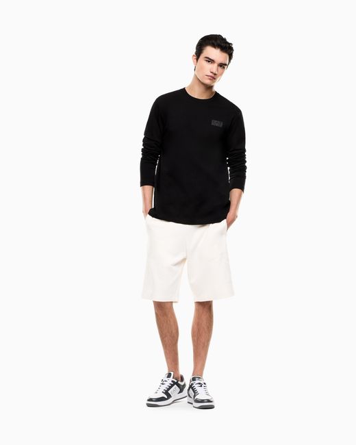 EA7 Black Logo Series Cotton Jersey Long-Sleeved T-Shirt for men