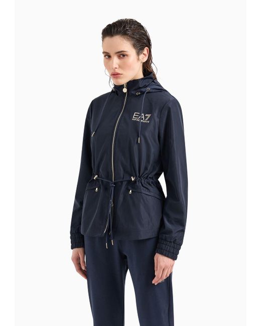 EA7 Blue Nylon Core Lady Hooded Jacket