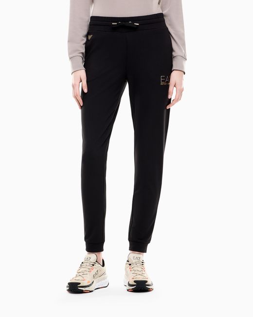 EA7 Black Viscose Joggers With A Studded Logo And Drawstring Evolution