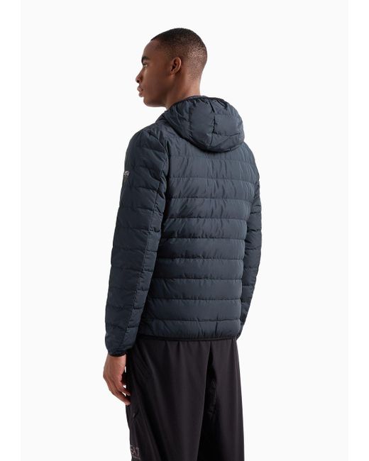 Emporio Armani Blue Premium Shield Packable Puffer Jacket With Hood for men