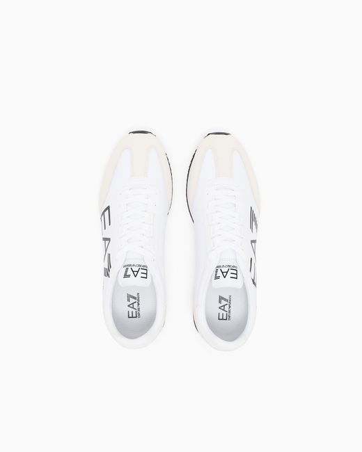 EA7 White Vintage Sneaker Aus Nylon Mit Wildledereinsätzen