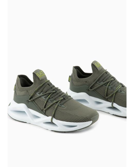 EA7 Green Knit And Nubuck Infinity Sneakers