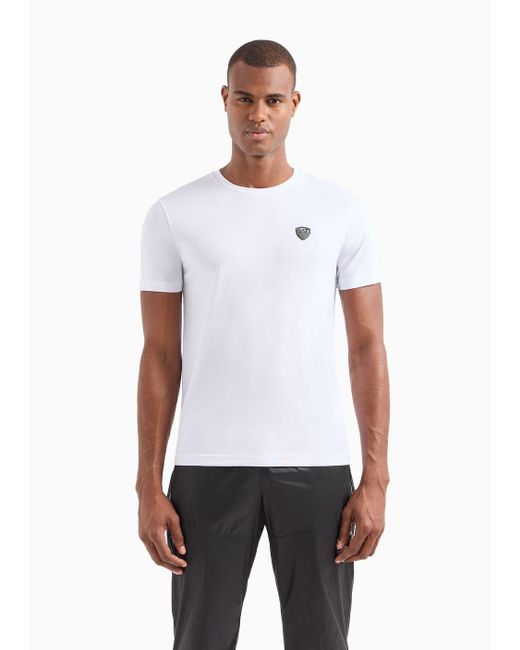 EA7 Premium Shield T-shirt Mit Rundhalsausschnitt Aus Elastischer Viskose-mischung in White für Herren