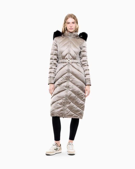 EA7 Natural Caban Coat Regular Fit Padded With Hood And Shiny Finish