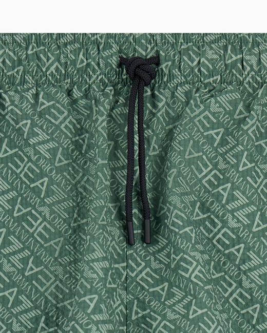 EA7 Green Graphic Series Swim Trunks With Monogram Print for men