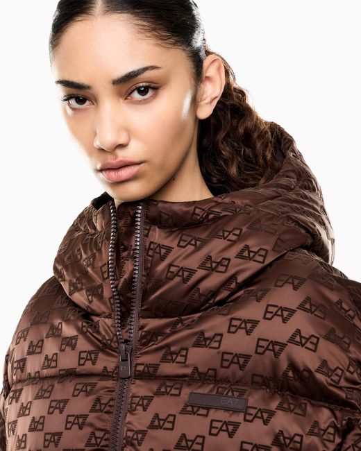 EA7 Brown Bomber Jacket Oversized With Extra Padding And Monogram