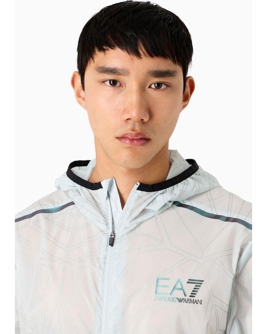 EA7 White Dynamic Athlete Hooded Jacket In Ventus7 Technical Fabric for men