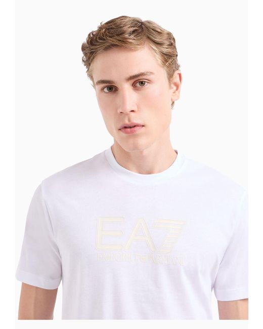 EA7 White Visibility Cotton-jersey Crew-neck T-shirt for men