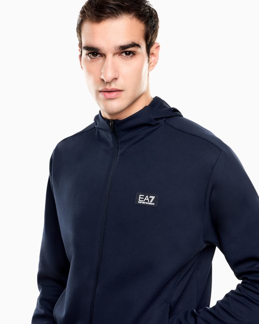 EA7 Blue Ventus7 Technical Fabric Hooded Sweatshirt for men