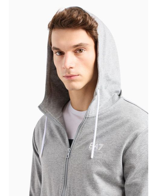 EA7 Gray Visibility Cotton Hooded Sweatshirt for men