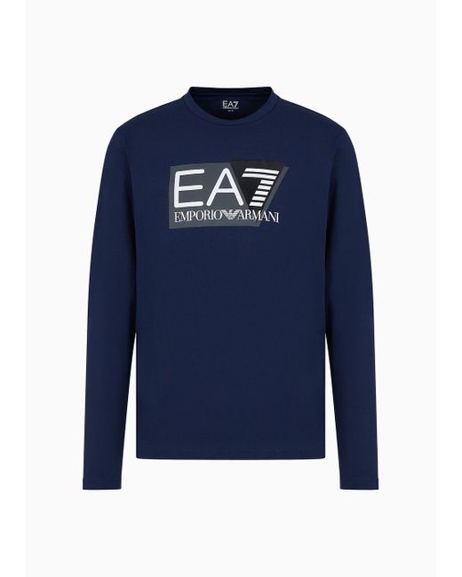 EA7 Visibility Langarmshirt Aus Baumwollstretch in Blue für Herren