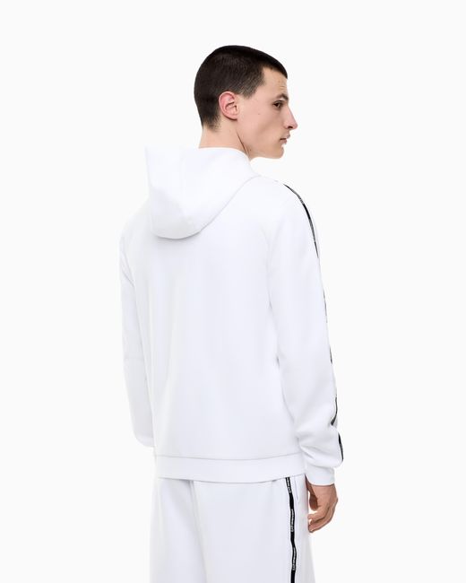 EA7 White Logo Series Cotton-Blend Interlock Hooded Sweatshirt for men