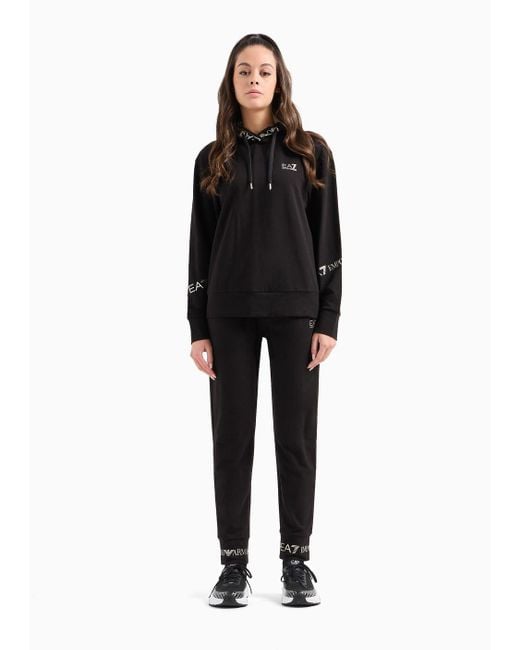 EA7 Black Stretch-cotton Tracksuit With Logo Tape Detail