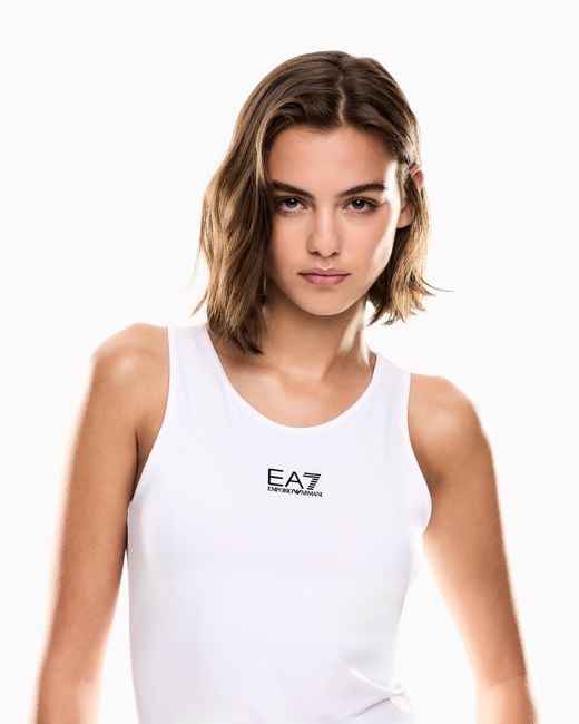 EA7 White Technical Ventus Tank With A Halter Neck Tennis Pro