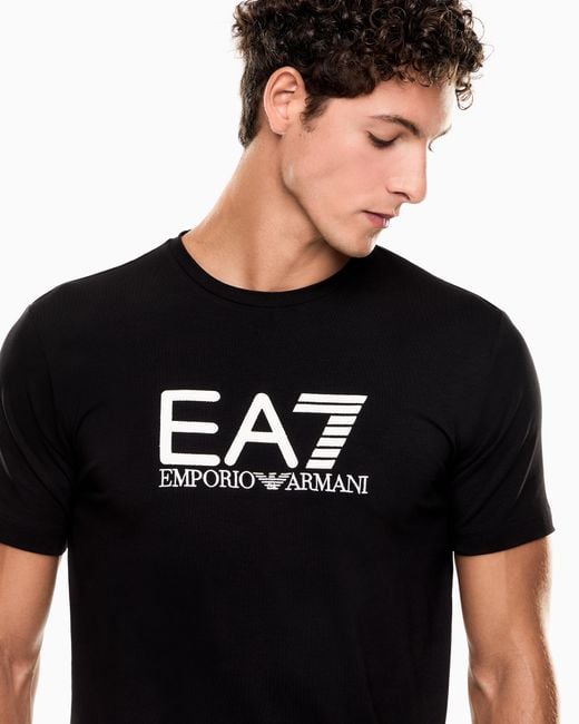 EA7 Visibility Kurzarm-T-Shirt Aus Baumwoll-Stretchjersey in Black für Herren