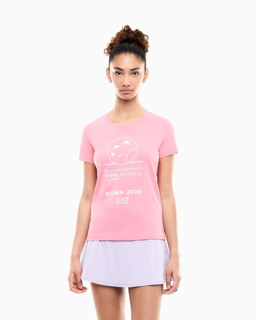 EA7 Pink Internazionali Bnl D'Italia Cotton Crew-Neck T-Shirt