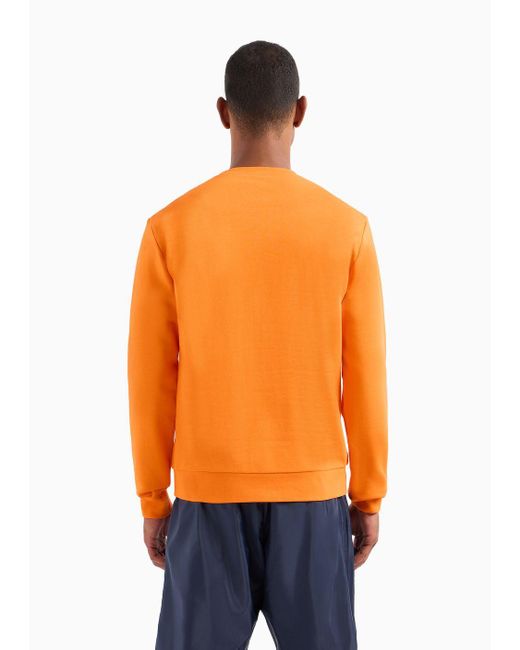 EA7 Logo Series Sweatshirt Mit Rundhalsausschnitt Aus Baumwolle in Orange für Herren