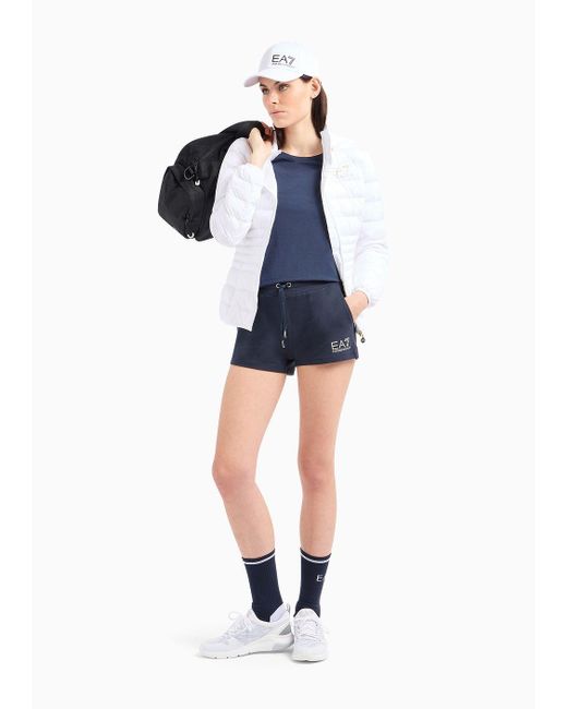 EA7 Blue Stretch-cotton Core Lady Shorts