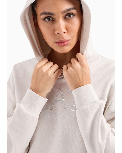 EA7 White Logo Series Hooded Cotton Sweatshirt