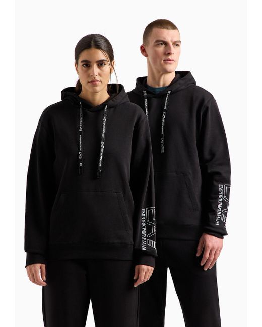 EA7 Black Unisex Core Identity Organic-cotton Hooded Sweatshirt