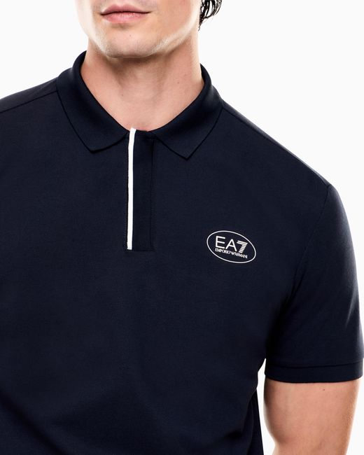 EA7 Blue Tennis Club Stretch Cotton Piqué Polo Shirt for men