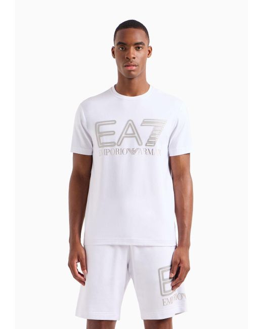 EA7 White Logo Series Stretch-cotton Short-sleeved T-shirt for men