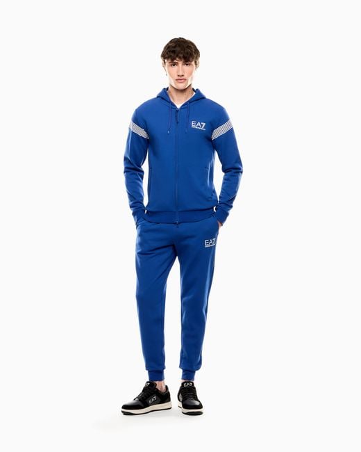 EA7 Blue Asv 7 Lines Cotton-Blend Jersey Tracksuit for men