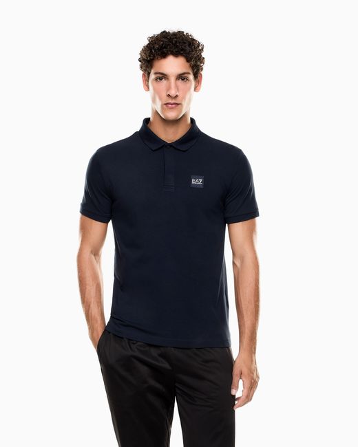 EA7 Visibility Poloshirt Aus Baumwollstretch-Jersey in Blue für Herren