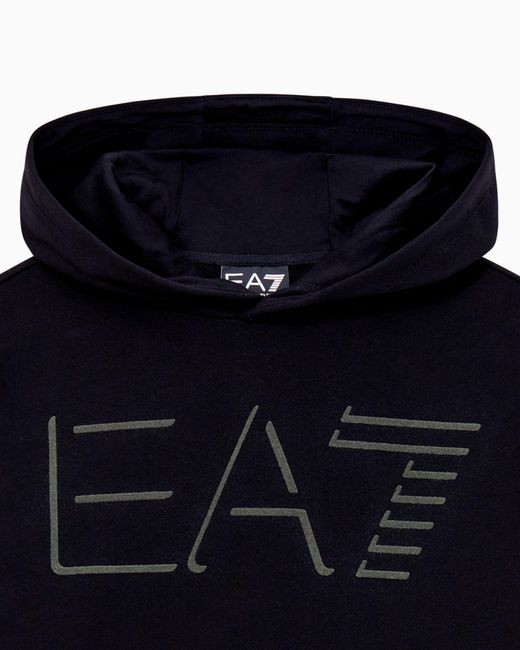 EA7 Blue Asv Logo Series Boy Organic Cotton-Blend Hooded Sweatshirt for men