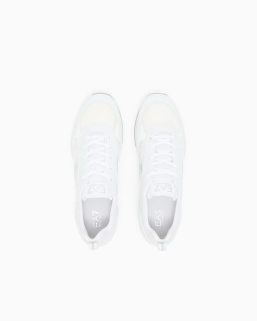 EA7 White Sneaker Aus Mesh Mit Profilierter Sohle