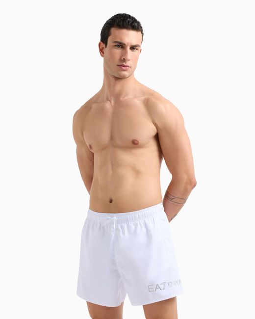 EA7 White Swim Shorts With A Drawstring Waist And Side Pockets for men