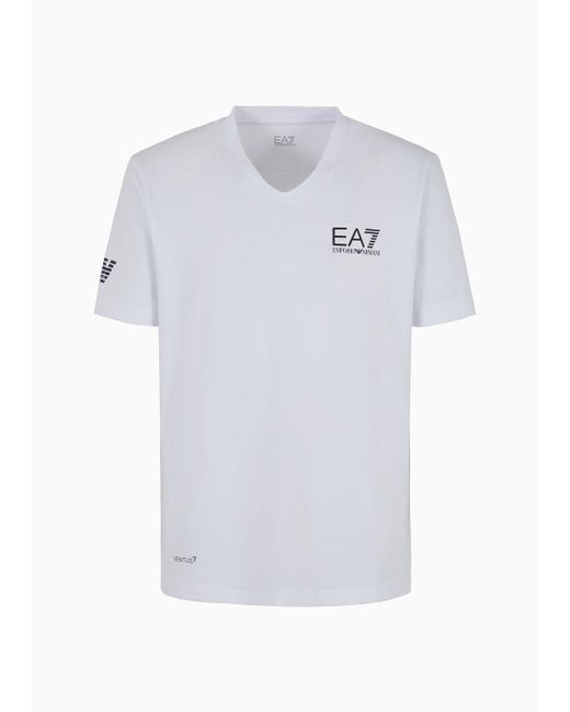 EA7 White Tennis Pro V-neck T-shirt In Ventus7 Technical Fabric for men