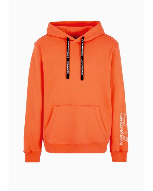 EA7 Orange Unisex Core Identity Organic-cotton Hooded Sweatshirt