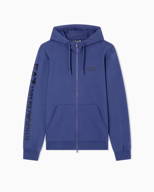 EA7 Logo Series Sweatshirt Aus Baumwolle Mit Kapuze in Blue für Herren