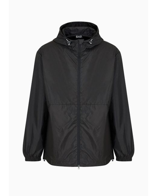 EA7 Black Blended Recycled Fabric Visibility Hooded Jacket for men
